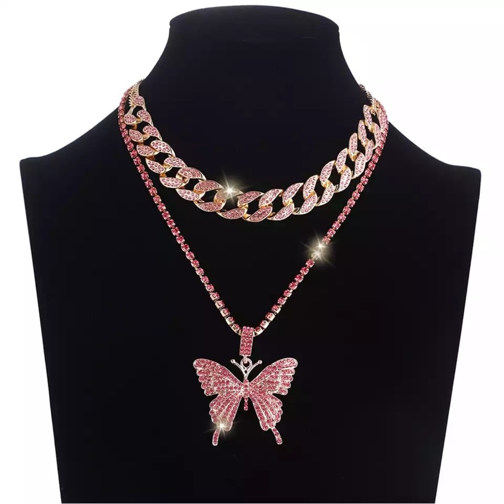 Pink butterfly necklace